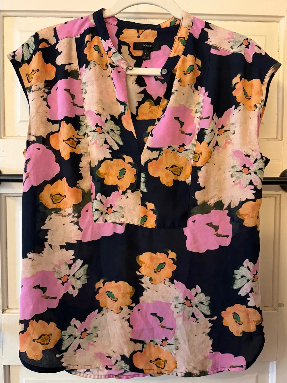 J. Crew Pink and Navy Floral Blouse